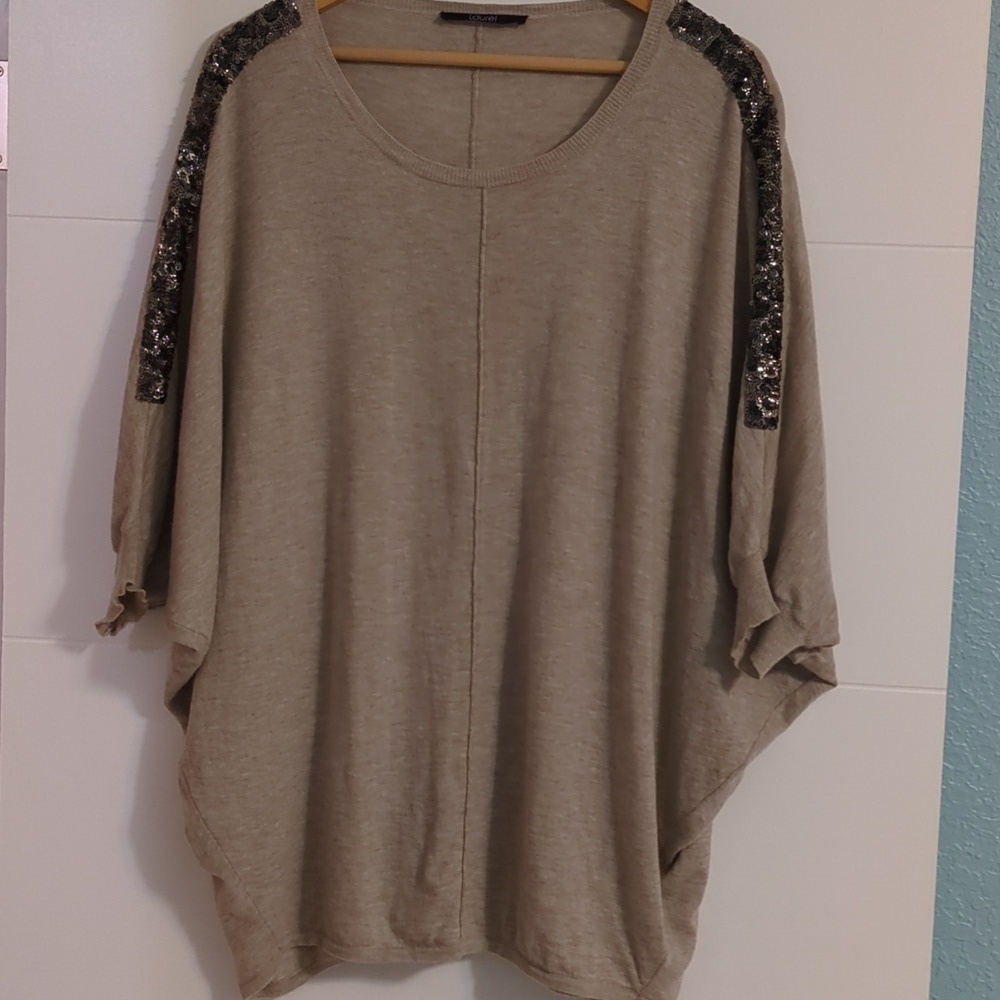 Laurel merino wool silk cashmere blend oversized knit pullover sequin details
